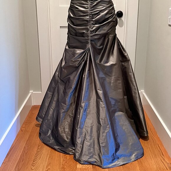 Metallic Silver Taffeta Formal Gown - Strapless, Crystal Detail, Size 10 - Picture 5 of 13
